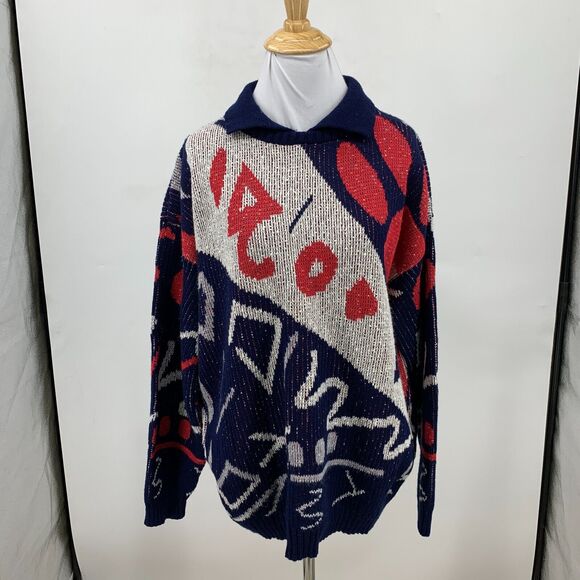 Vintage Keneth Too! Plus Acrylic Sweater XL Extra Large Multicolor Retro 80s - Picture 2 of 11